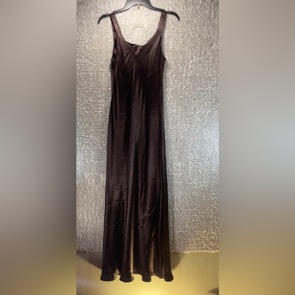 Express Slip Dress Brown Satin Maxi Bridal Wedding Formal Sz 11, 12 Brown Y2K